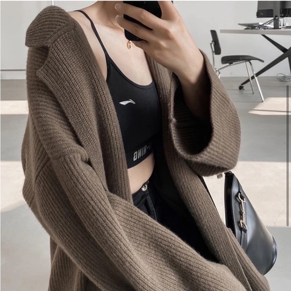 Chunky Over The Knee Rib Brown Cardigan Coat Pockets Belted Maxi Long Duster - Picture 7 of 13